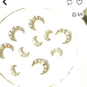Gold Tone and faux Pearl Crescent nail Charm Set as shown